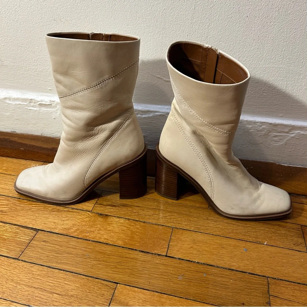 Franco Sarto Cream Leather Heeled Stevie Boots - Picture 3 of 11